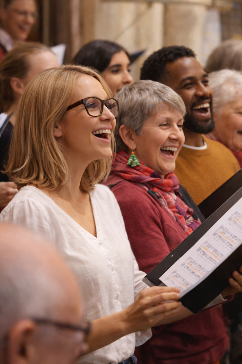 Community choir singing together with joyful energy